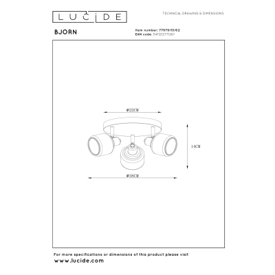 Plafon gold 3xE14 spot BJORN 77979/13/02 Lucide